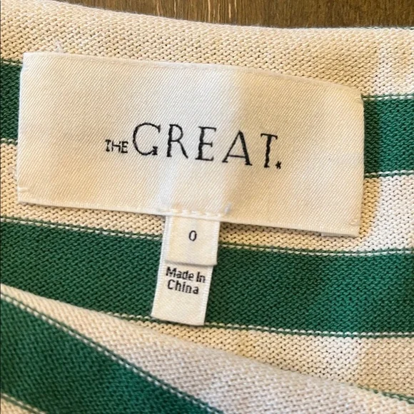 THE GREAT. Green Sailor Stripe Boatneck Top - Picture 4 of 6